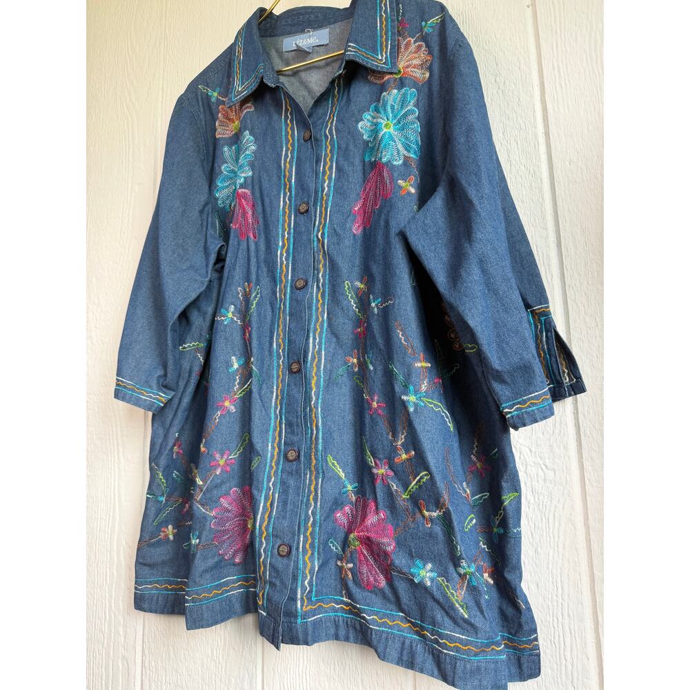 Liz & Me 3X Embroidered Denim Button Up Tunic Floral Boho Cottagecore Plus - Picture 3 of 7